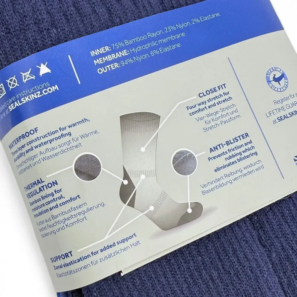 NEW Sealkskinz Unisex Waterproof Warm Weather Mid Length Sock Navy XL (13-15)